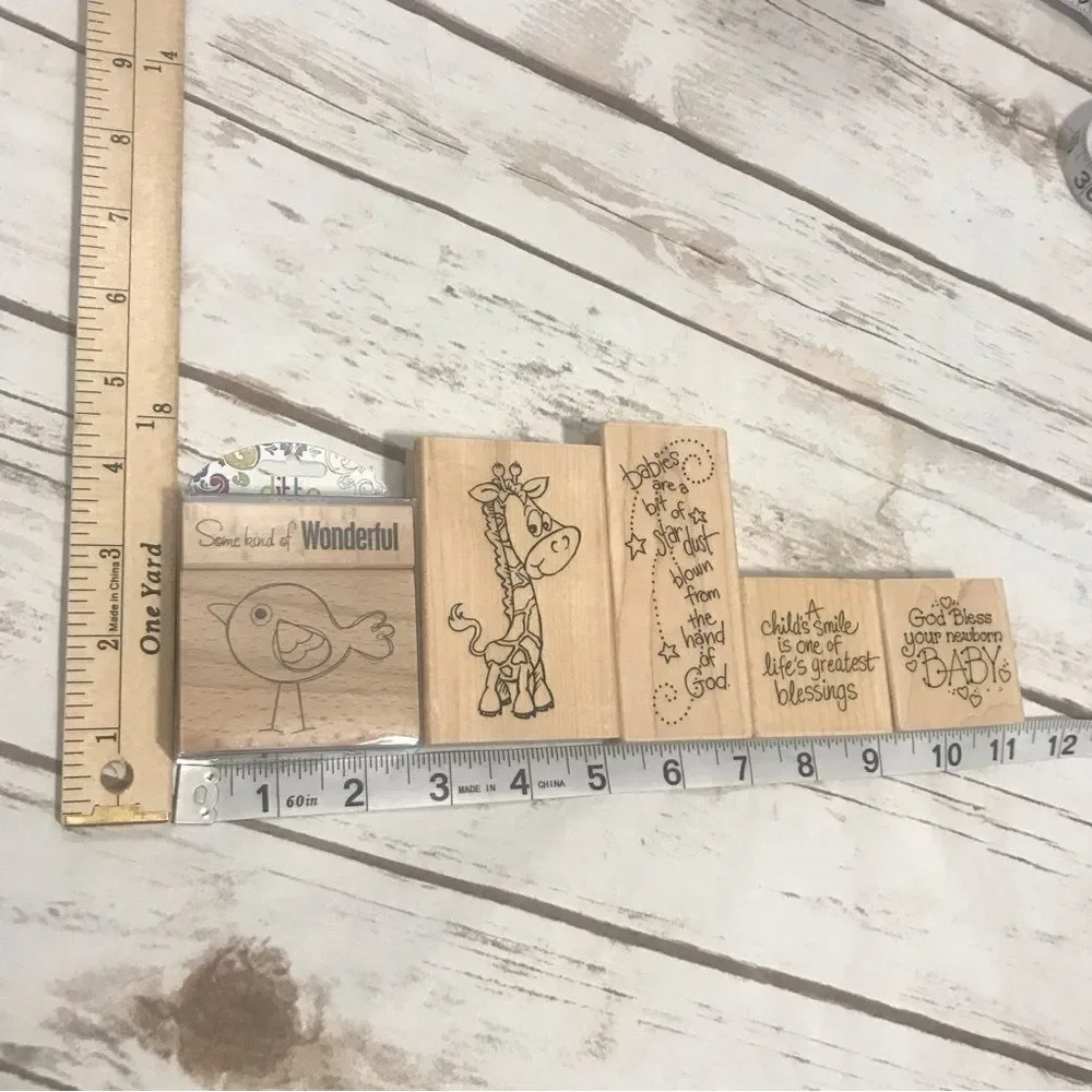 Wooden‎ rubber block Stamps Stampendous & Ditto Baby Themed Set New bird giraffe